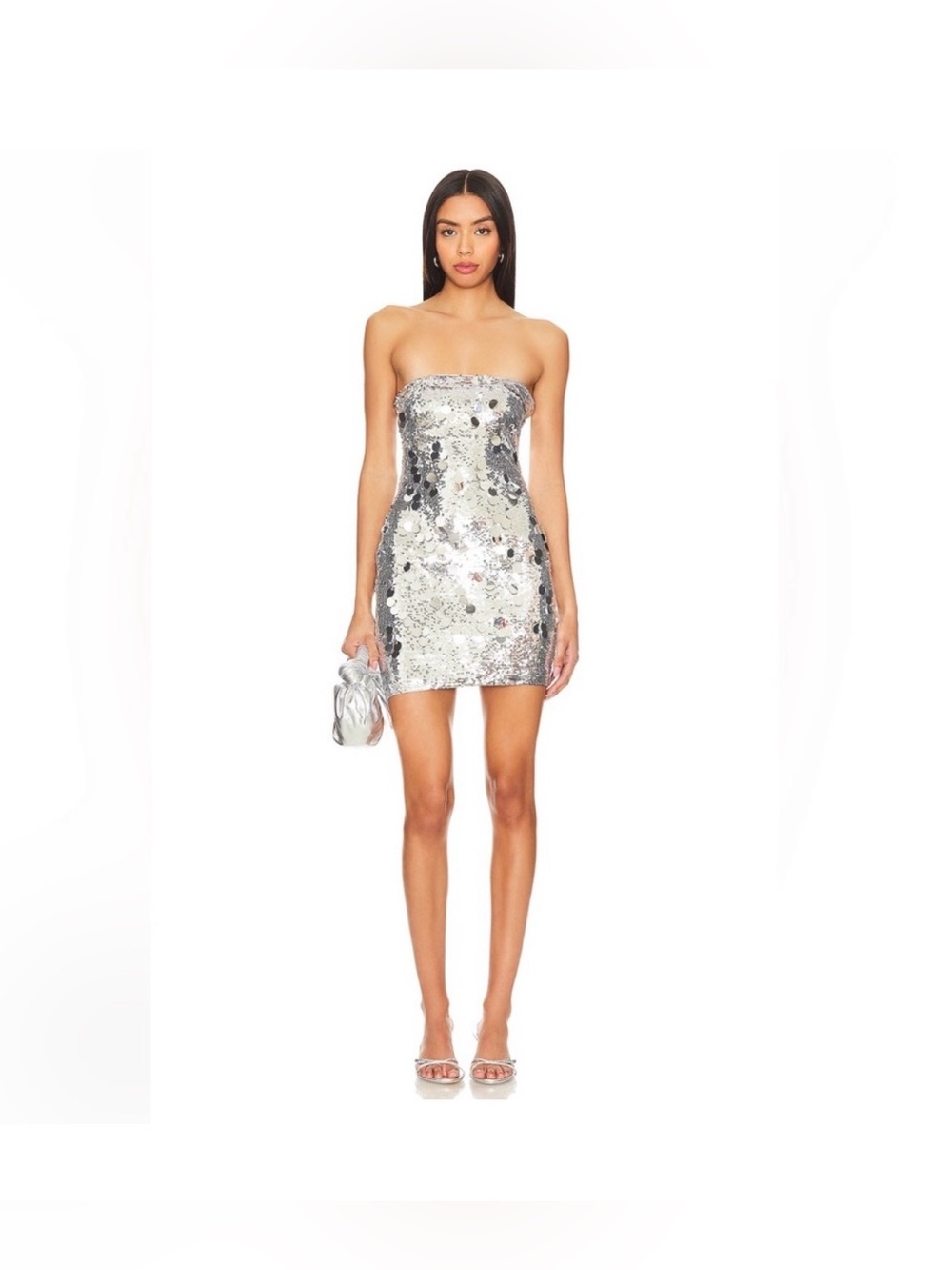 Guizio Strapless Silver Sequin Mini Dress